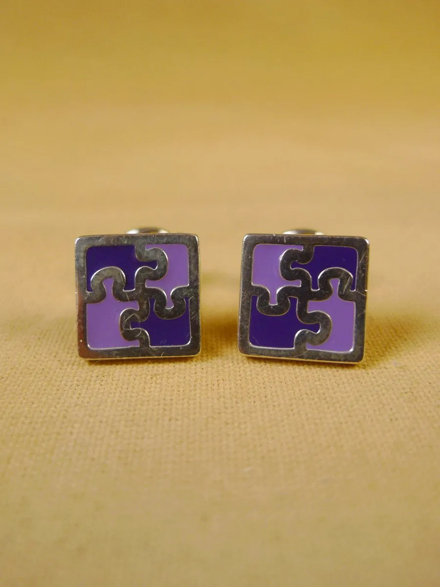 24/0387 turnbull & asser Purple jigsaw design cufflinks