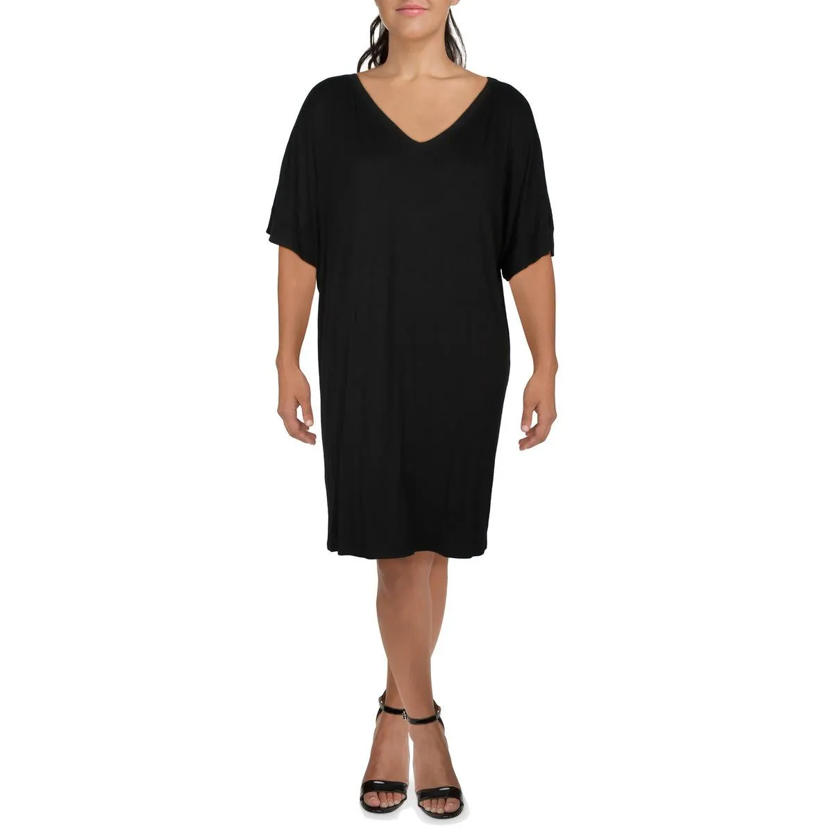 24seven Comfort Apparel Womens V-Neck Knee-Length T-Shirt Dress