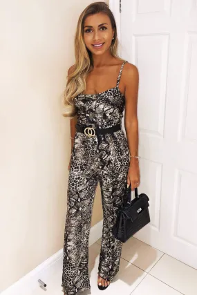 Animal Print Cowl Neck Jumpsuit