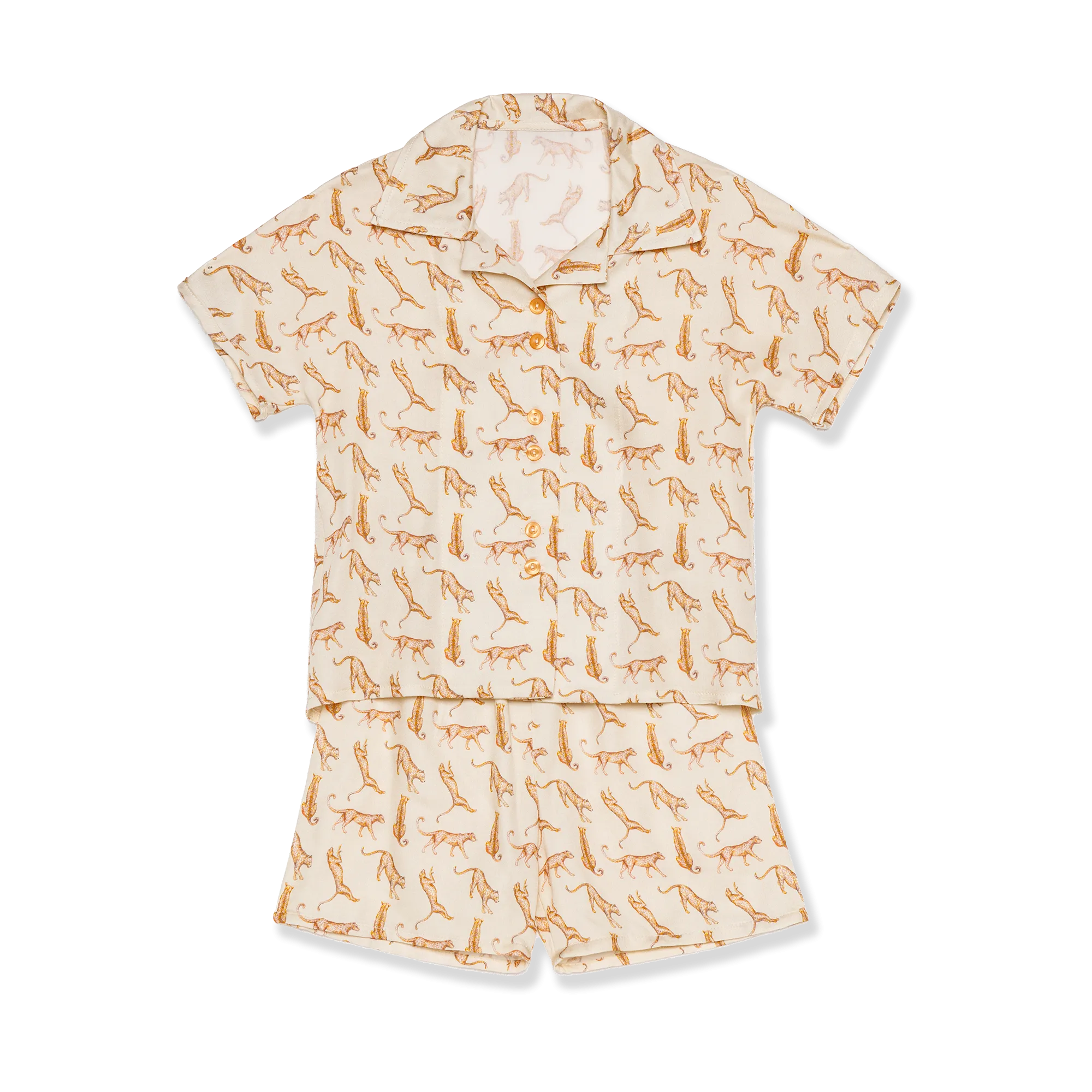 ARIES UNISEX COTTON PYJAMA SET BEIGE CHEETAH PRINT