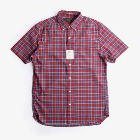 Beams Plus Short Sleeve Button Down Indigo Yarn Tartan Check Shirt