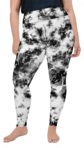 Black & White Tie Dye Plus Size Leggings