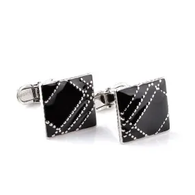 Black Plaid Metal Cufflink