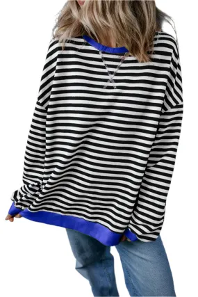 Black Stripe Oversized Contrast Trim Pullover Sweatshirt