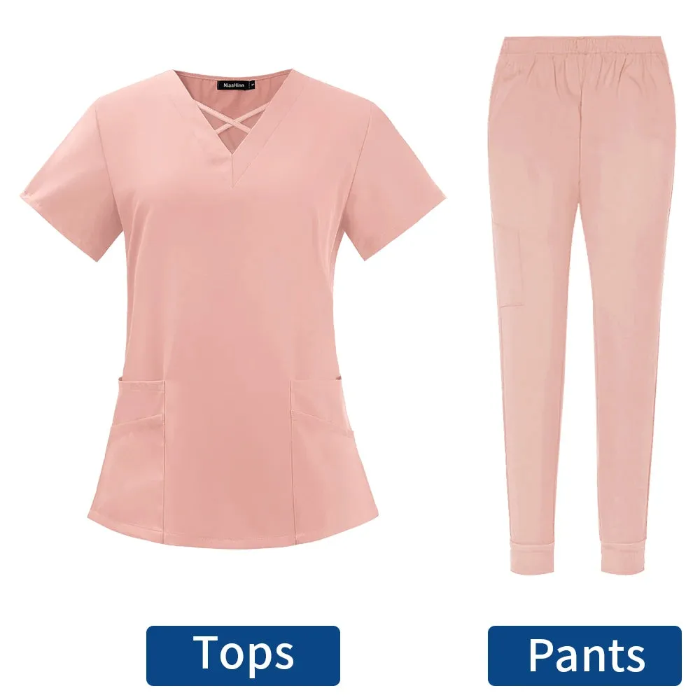 Clearance Scrubs Nursing Uniforms for Women Men Anesthetist Set Tops and Jogger Pants Thin Fabric Operating Room Doctor Workwear