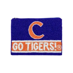 CLEMSON UNIVERSITY GO TIGERS BEADED COIN BAG