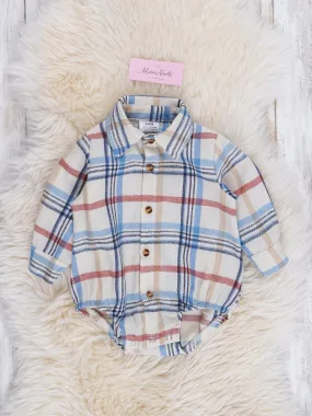 Cream & Blue Plaid Flannel Button-Up Bubble