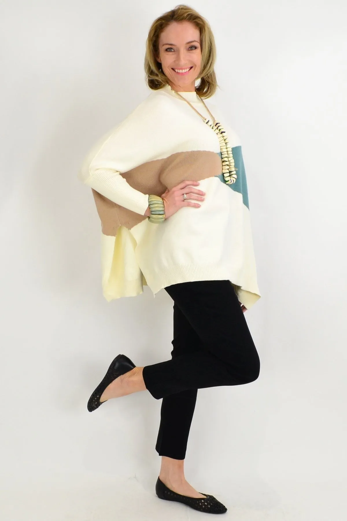 Cream Weekend Crew Neck Knit Tunic Jumper