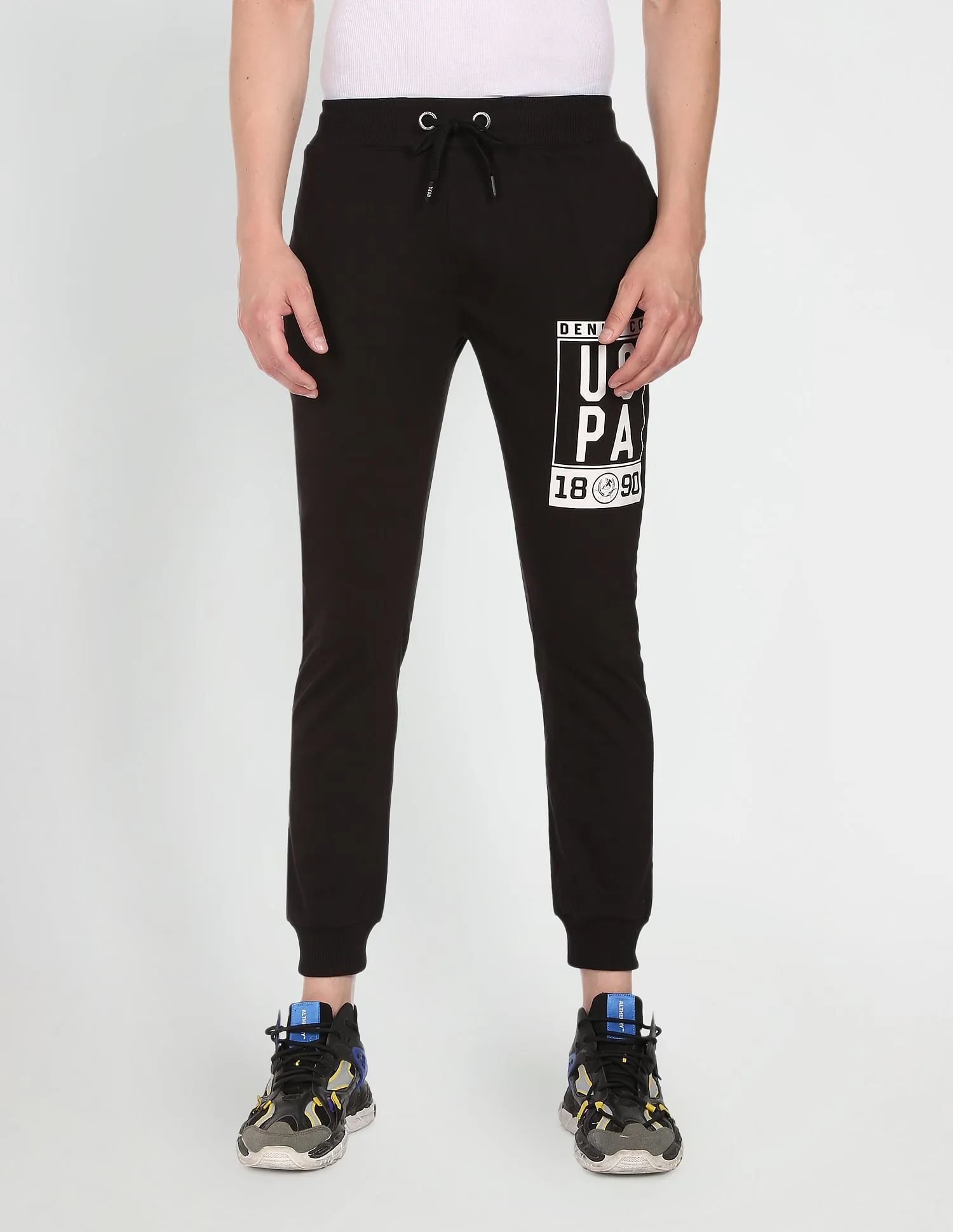 Drawstring Waist Brand Print Joggers