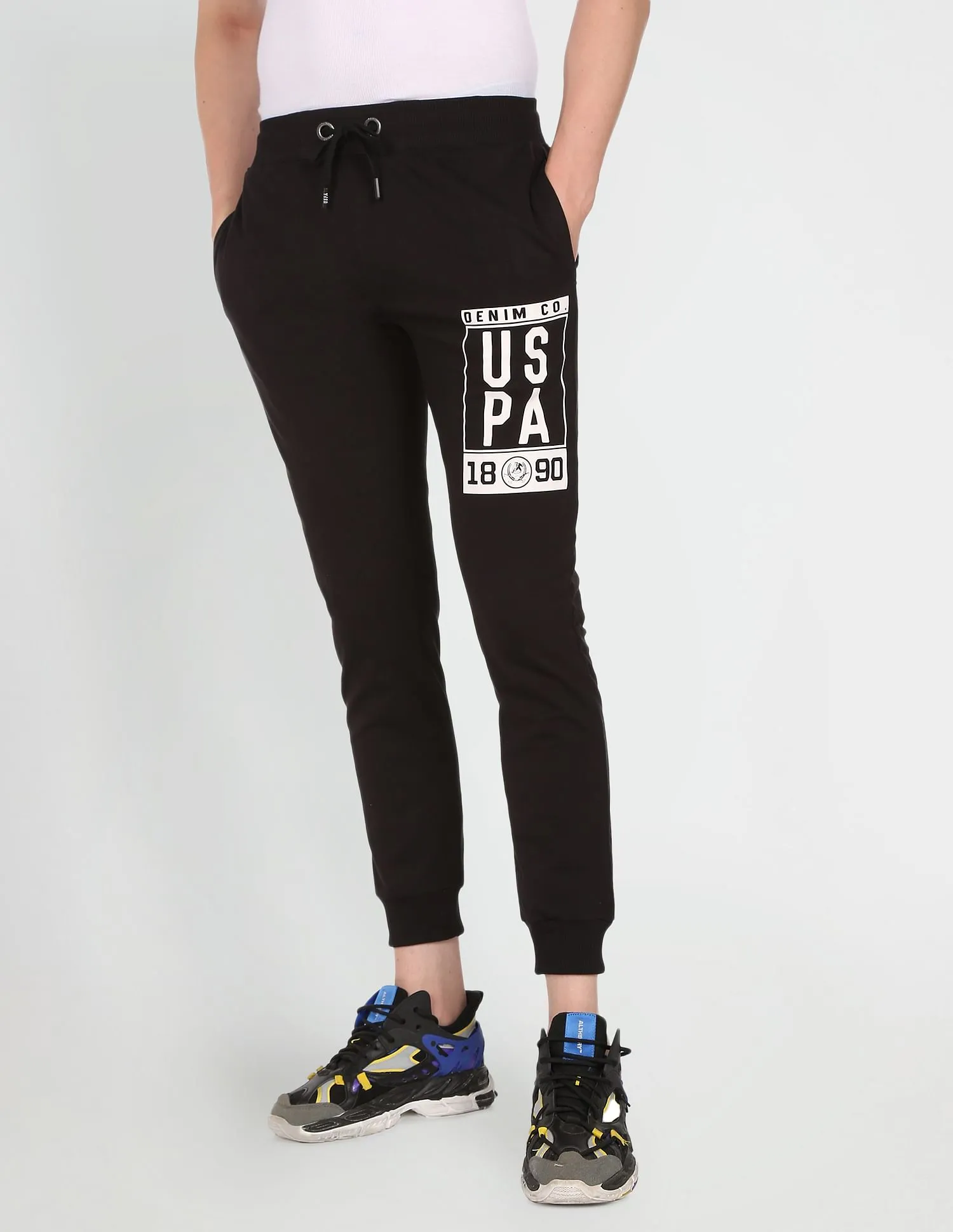 Drawstring Waist Brand Print Joggers