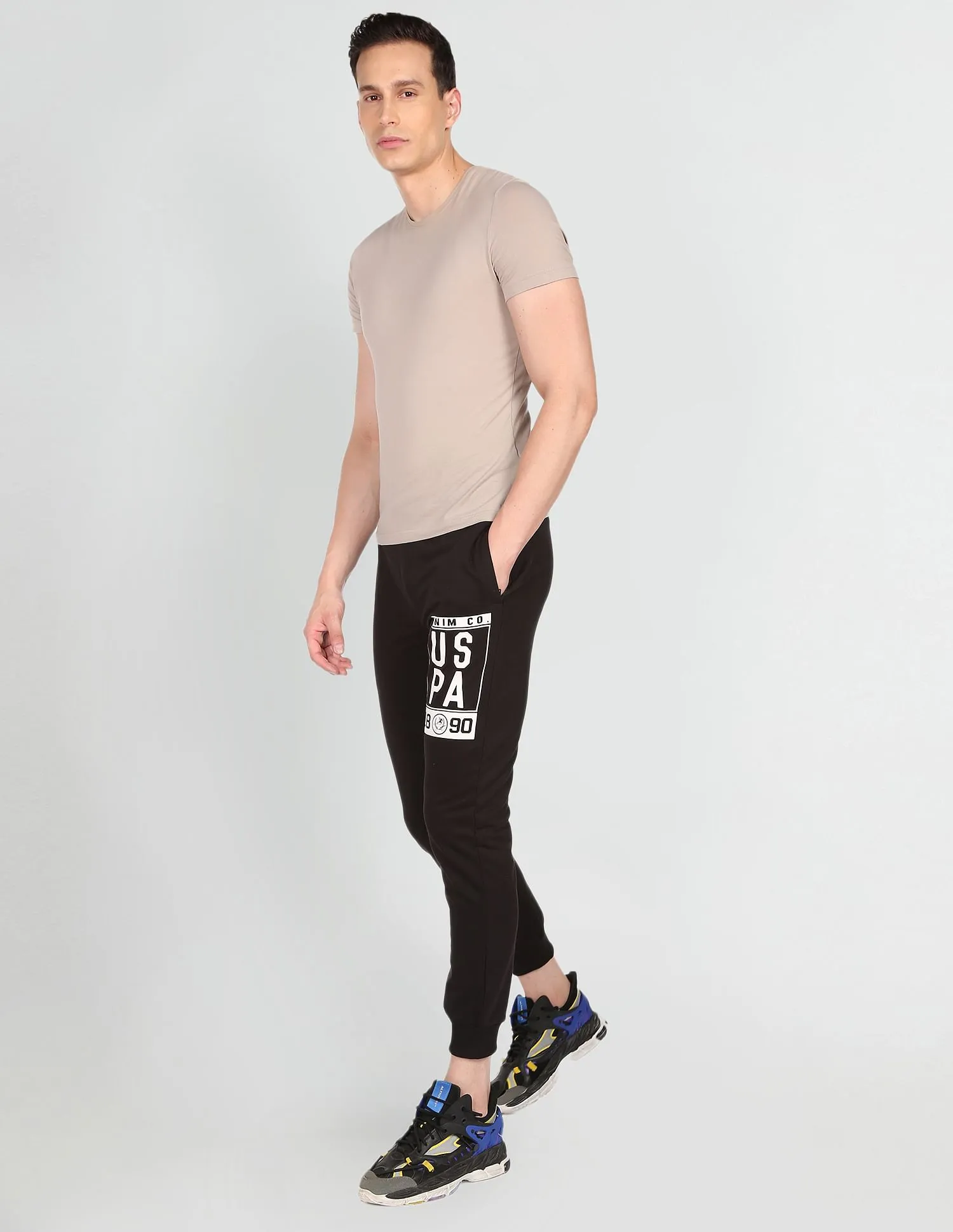 Drawstring Waist Brand Print Joggers