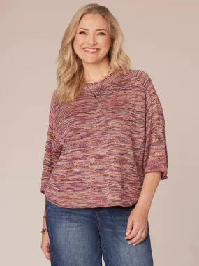 Elbow Sleeve Round Neck Space Dye Plus Size Sweater