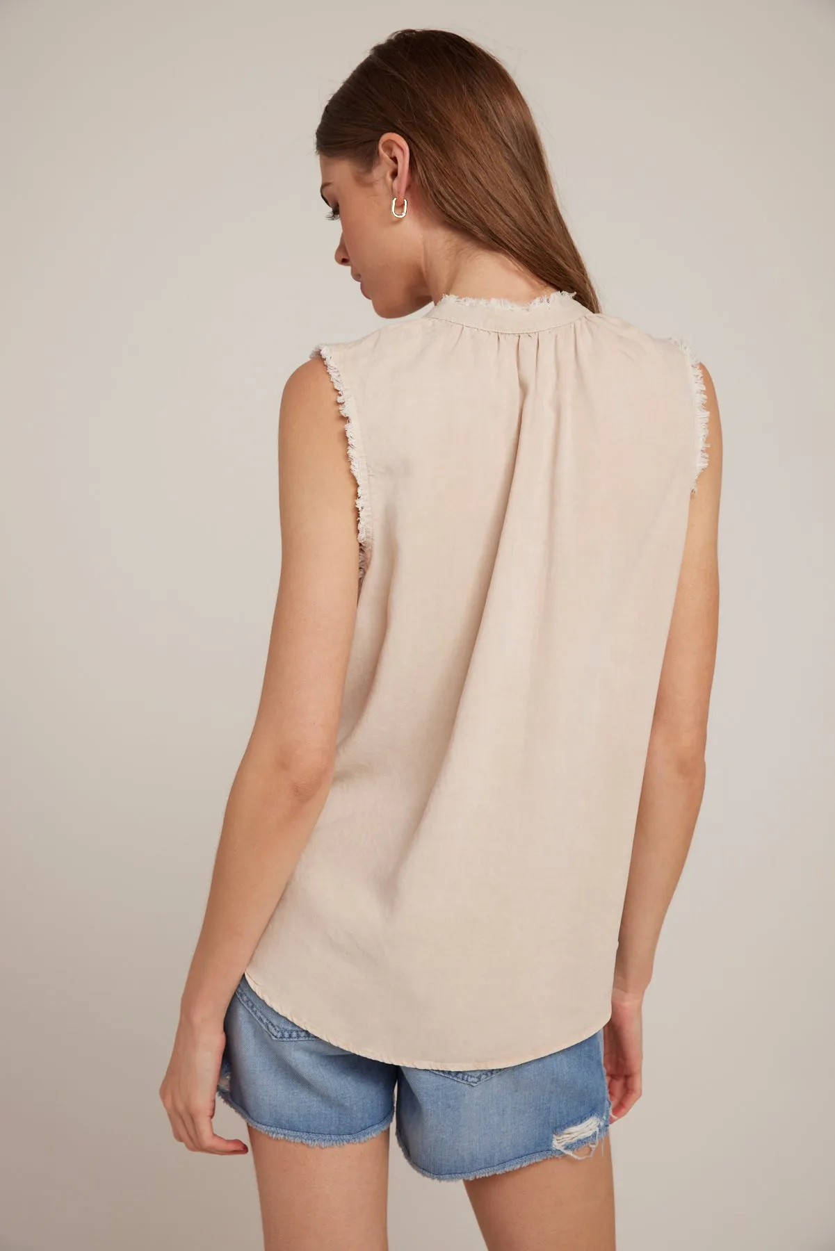 Fray Edge Sleeveless Top - Soft Tan