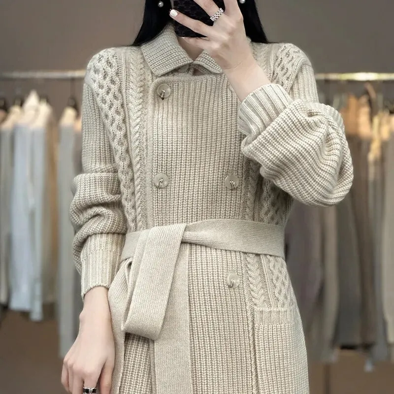 Getadme Casual Knitted Cardigan Oversize Single Breasted Sweaters Korean Woman Knitwear Tops Thick Coat Elegant Suit Collar Sweater Coat