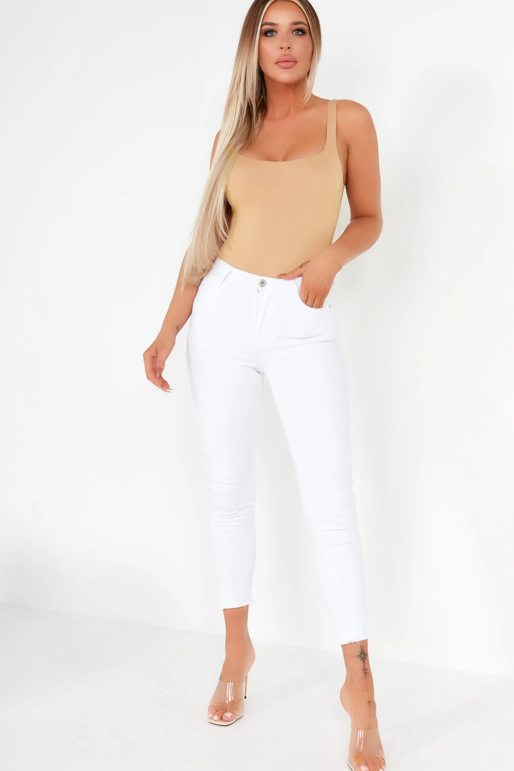 Helena Camel Scoop Neck Slinky Bodysuit