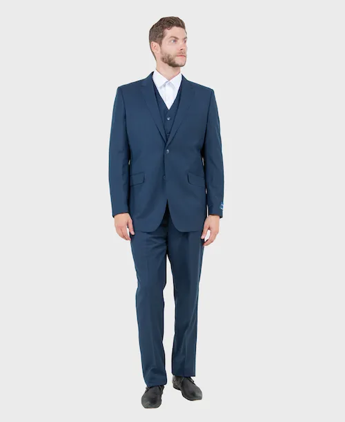 Indigo Blue Wool Modern Fit 3 Piece Suit