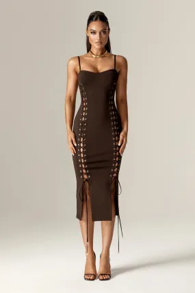 Jelya Lace Up Bandage Dress (Brown)