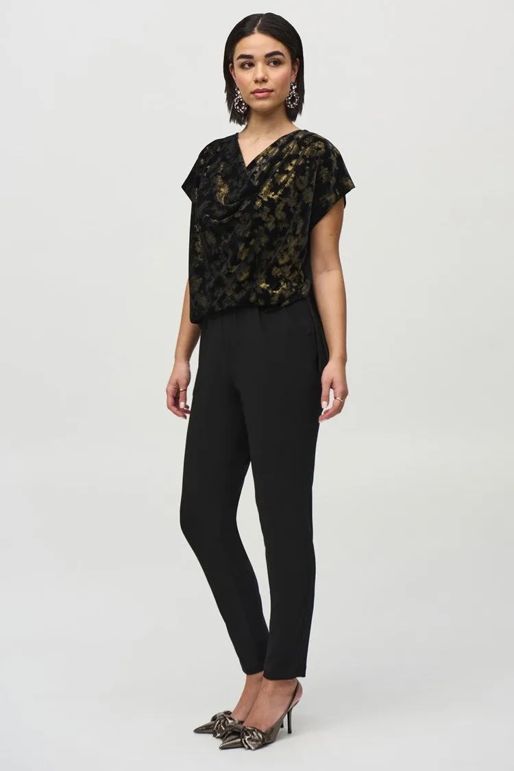 Joseph RibkoffBlack/Gold Silky Knit And Foiled Velvet Jumpsuit