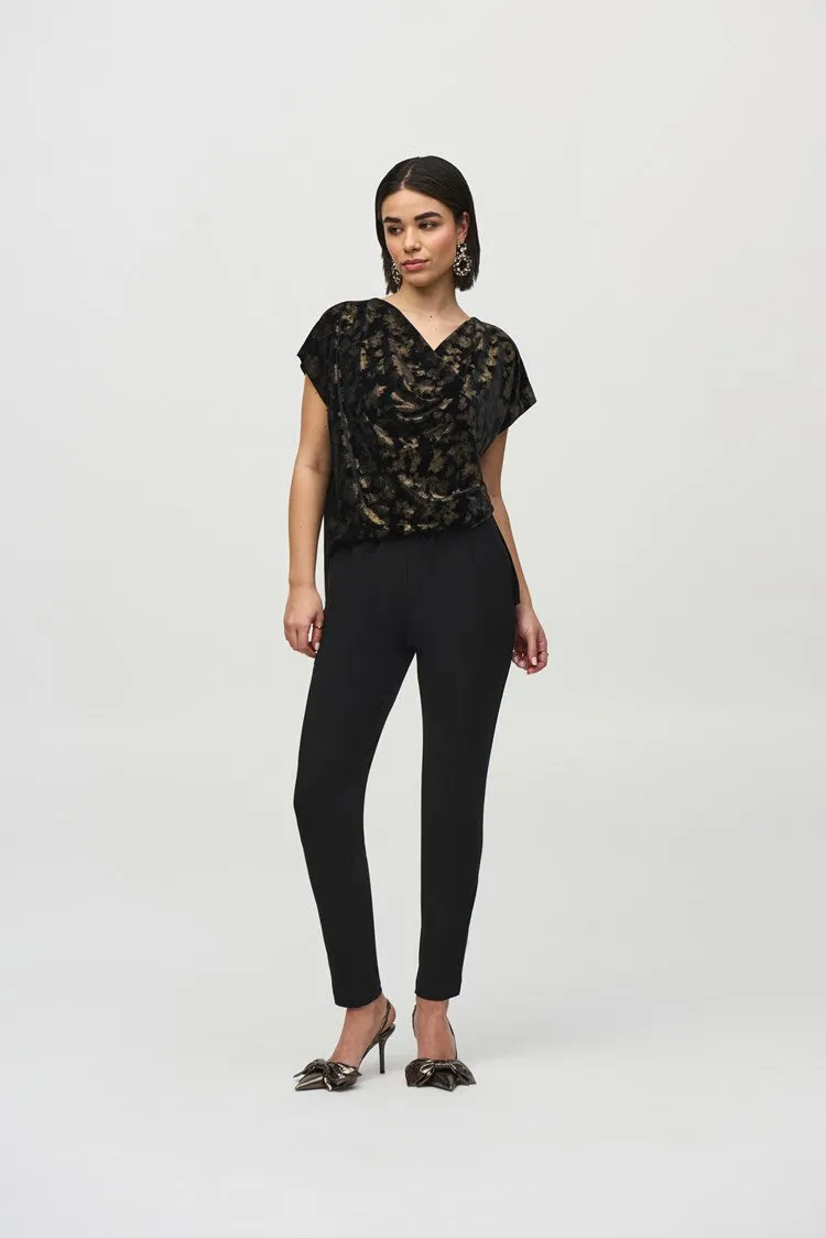 Joseph RibkoffBlack/Gold Silky Knit And Foiled Velvet Jumpsuit