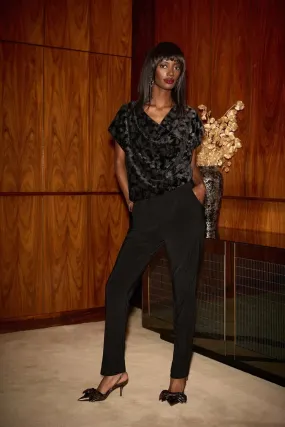 Joseph RibkoffBlack/Gold Silky Knit And Foiled Velvet Jumpsuit