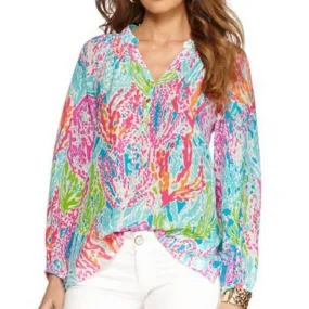 Lilly Pulitzer Elsa Agua Let's Cha Cha Holy Grail Silk Top