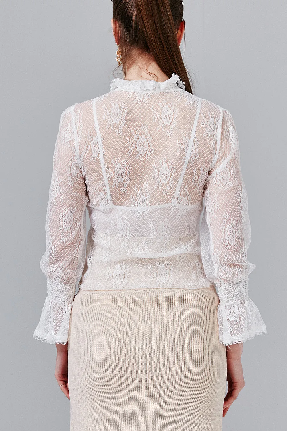 Mila High-Neck Floral-Lace Top