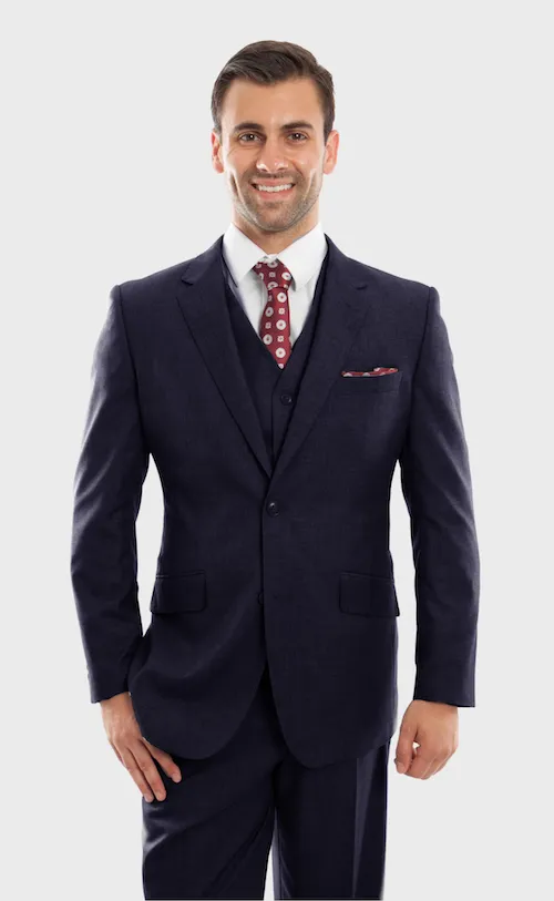 Navy Wool Modern Fit 3 Piece Suit