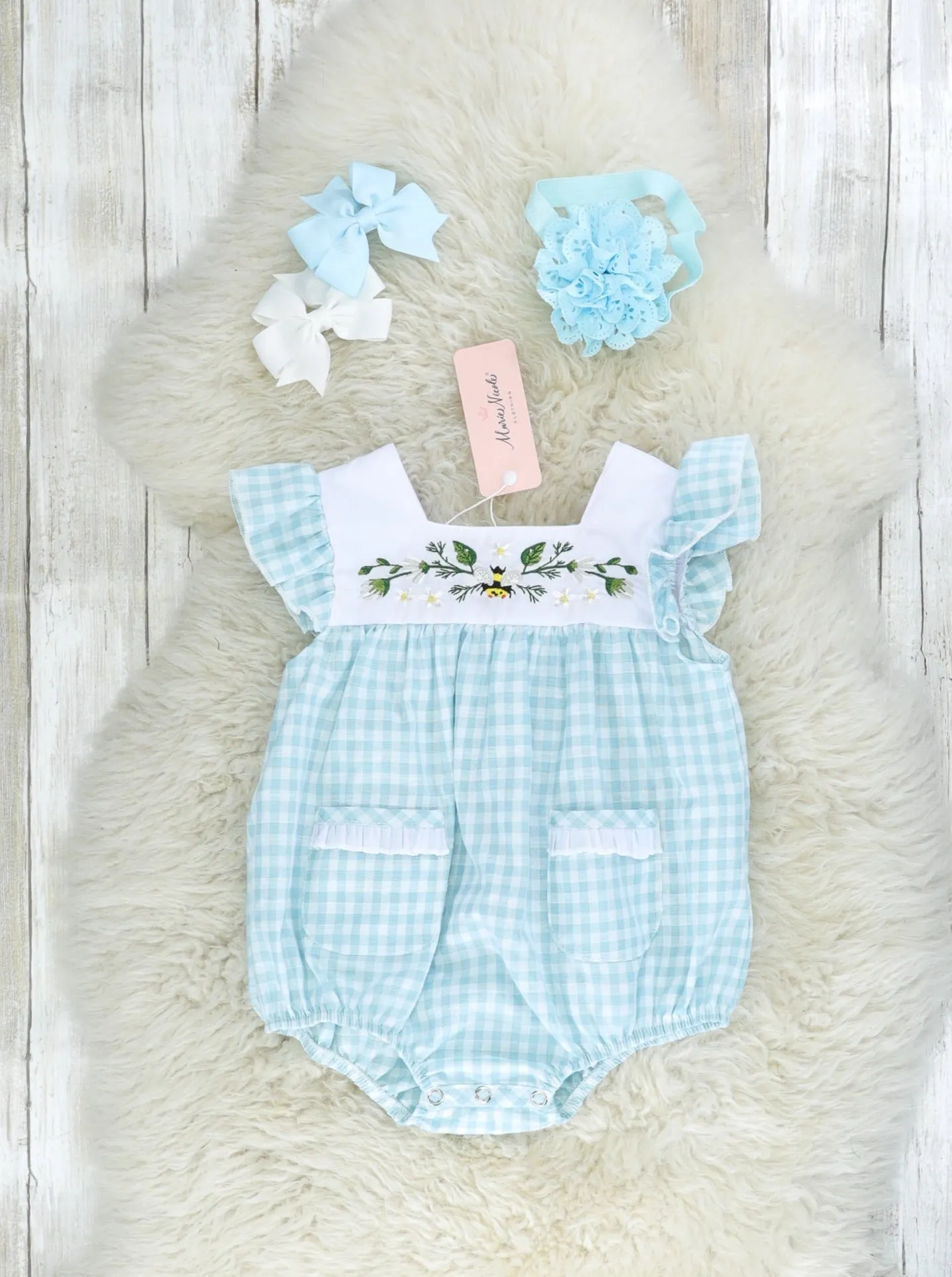 Nile Blue Gingham Bee Pocket Bubble