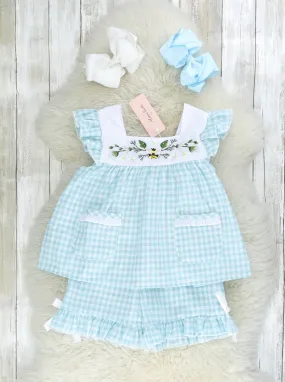 Nile Blue Gingham Bee Pocket Outfit