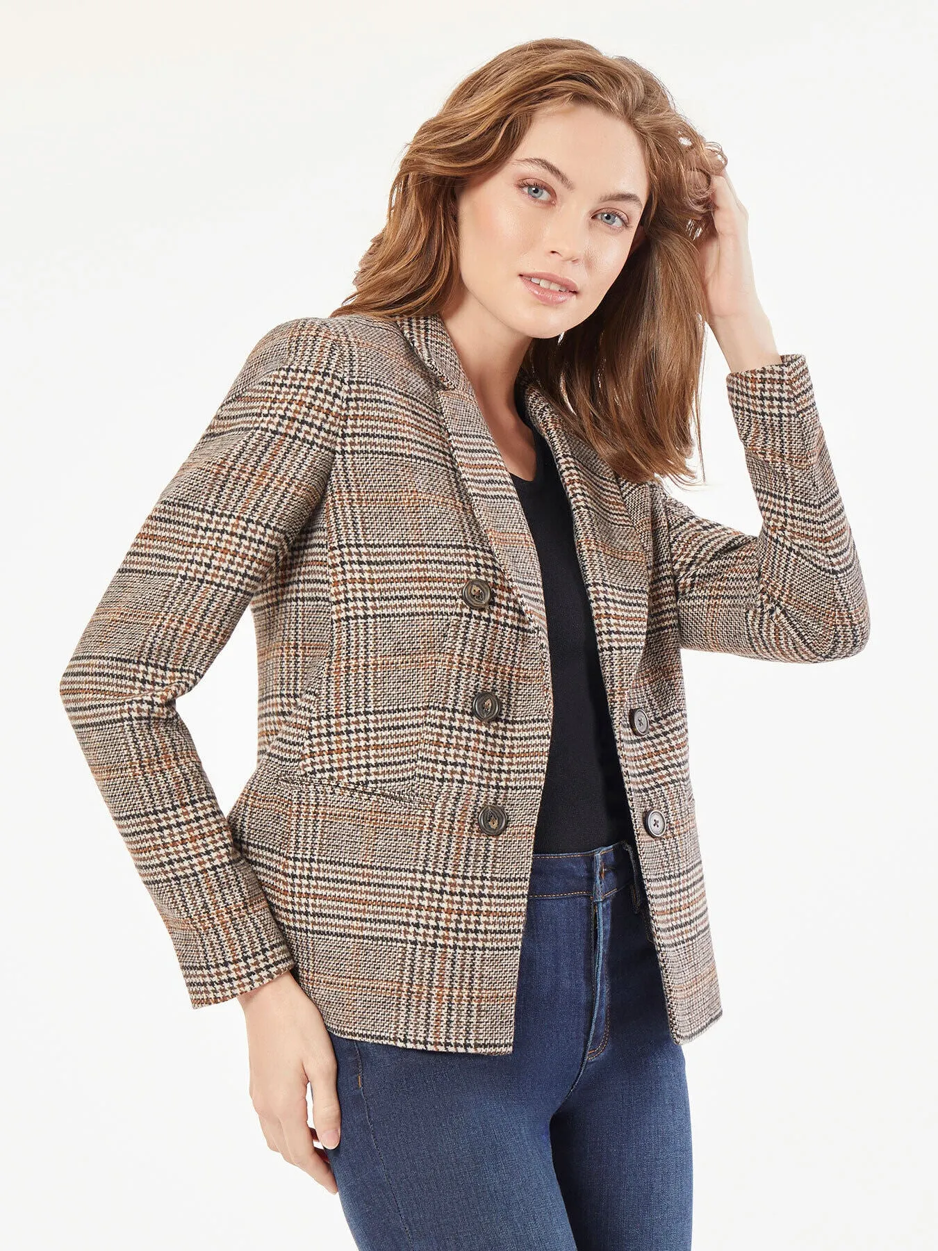 Plus Size Classic Plaid Double-Breasted Jacket