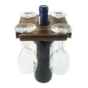 Square Wood Wine & Glass Holder