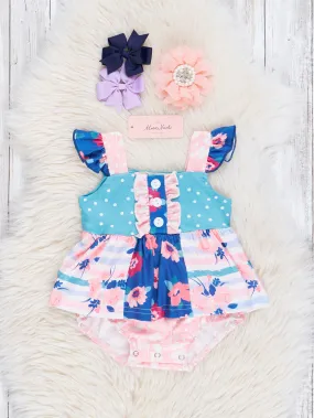 Sweet Blue Dots & Florals Ruffle Bubble