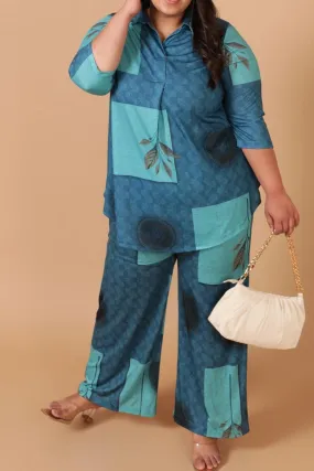 Teal Blocks High Waist Pants