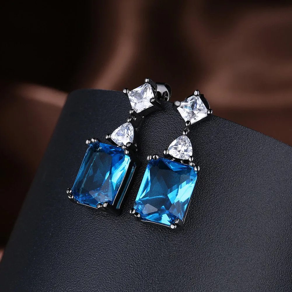 Yellow Chimes A5 Grade Blue Crystal Black Gun Plated Drop Earrings for Women & Girls