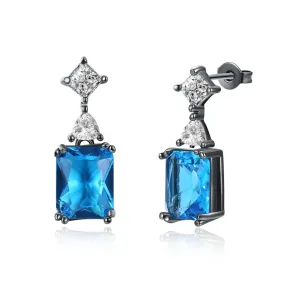 Yellow Chimes A5 Grade Blue Crystal Black Gun Plated Drop Earrings for Women & Girls