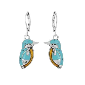 Yellow Chimes Earrings For Women Silver Toned Blue Colored Bird Hanging Huggie Hoop Drop Earrings For Women and Girls